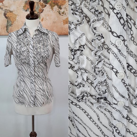 Vintage Tops - Vtg 90s chain motif ruffled blouse - Worthington brand
